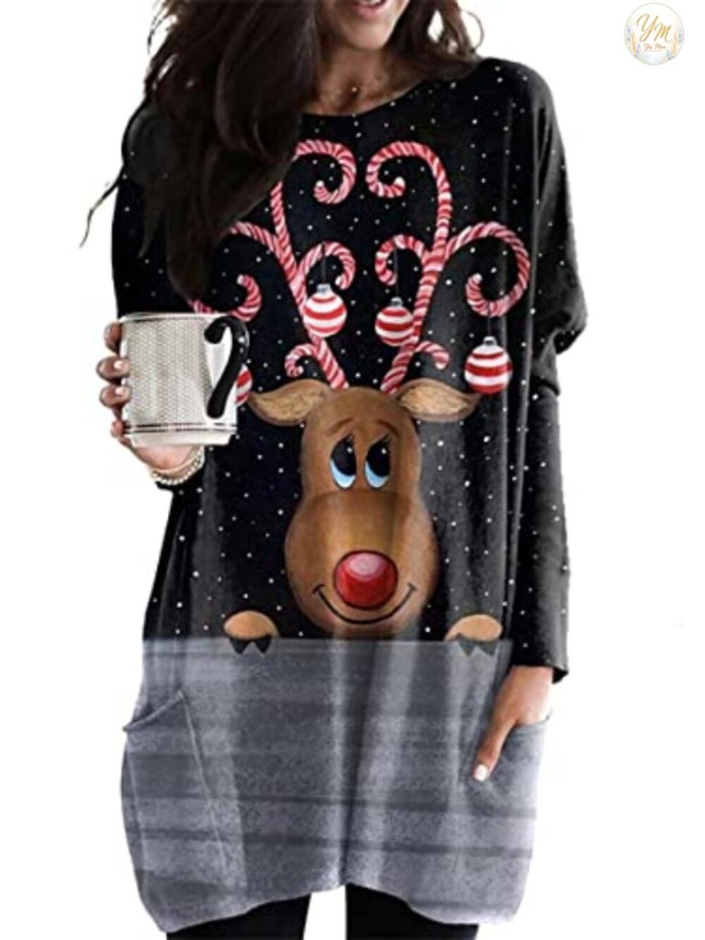 Christmas Sweatshirt Dress Long Sleeve Crew Neck Midi Pullover